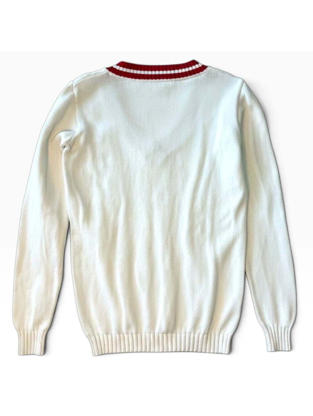Vintage Lacoste Made in France White Cable Knit Tennis V-Neck Sweater Size 38 - Picture 2 of 4